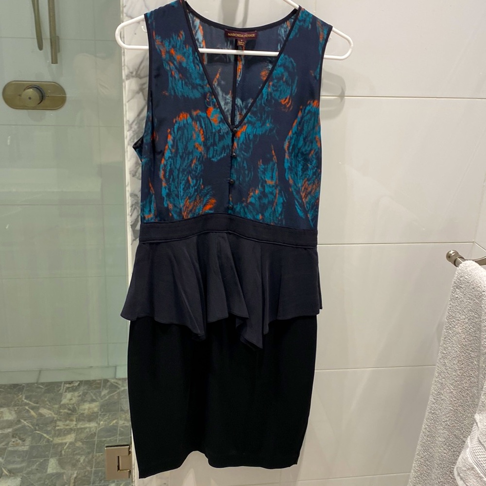 Navy Blue Sleeveless Dress with Peplum